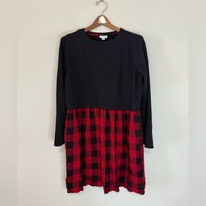 J.Jill Black Top with Red Buffalo Plaid Skirt Dress in size large